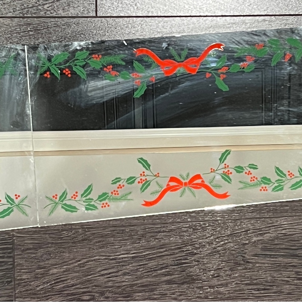 Christmas vtg mirror table runner 3 foot long x 10” wide Holly & Bows